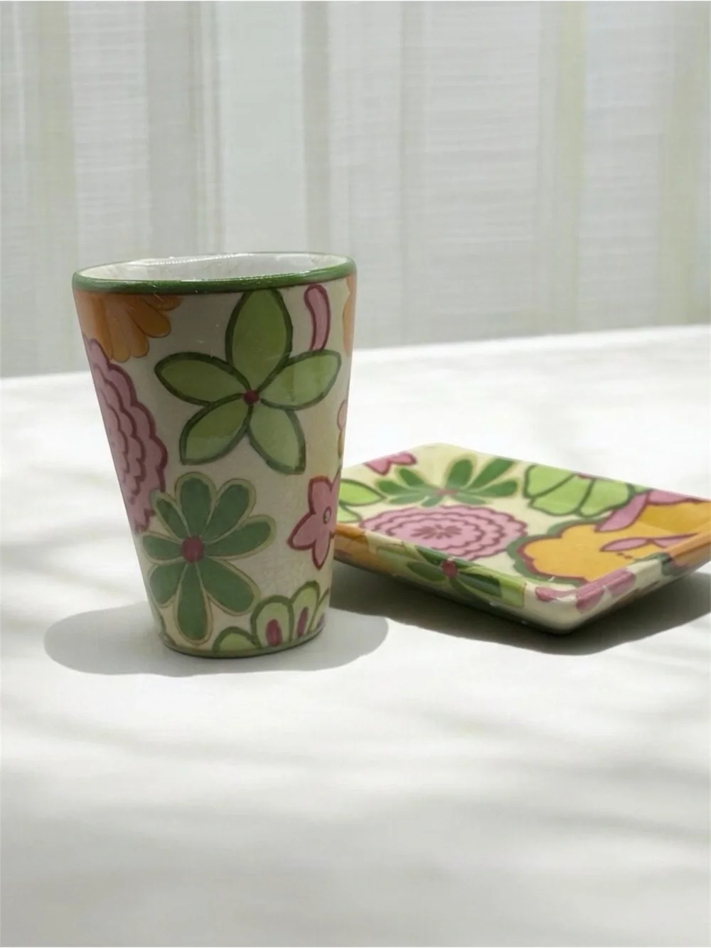 Floral Ceramic Cup and Soap Dish Set NWT